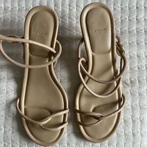Vince Beige Kitten Heel Strappy Sandals